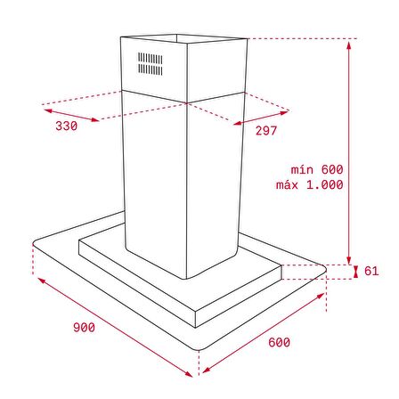 Teka - DG3 985 - Ada Tipi Davlumbaz - 796 m³/h - Inox/Cam - 90 cm - 40485150