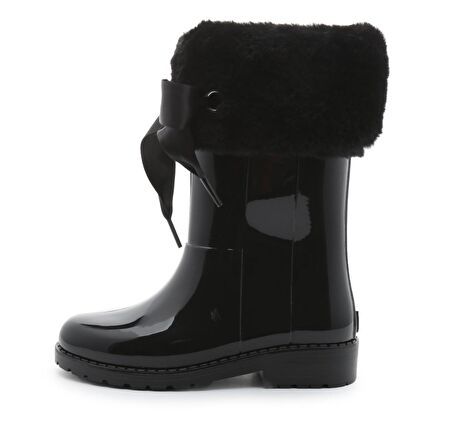 Igor W10239002 Kalın Topuklu İpli Su Geçirmez Siyah Mikrofiber Kız Çocuk Yağmur Çizmesi