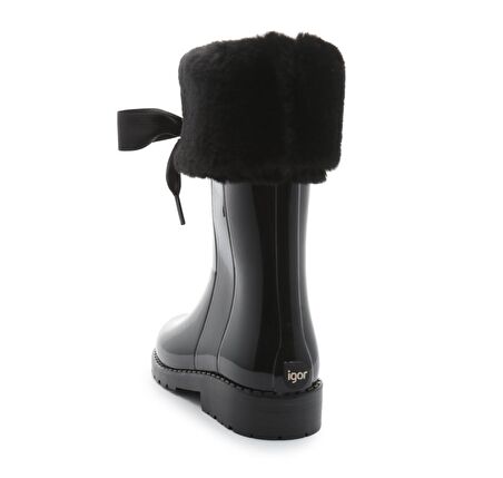 Igor W10239002 Kalın Topuklu İpli Su Geçirmez Siyah Mikrofiber Kız Çocuk Yağmur Çizmesi