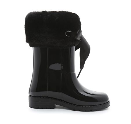 Igor W10239002 Kalın Topuklu İpli Su Geçirmez Siyah Mikrofiber Kız Çocuk Yağmur Çizmesi