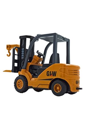 Gerçekçi Detaylarıyla Metal Forklift Ucuyla Sürtmeli Özellikli Oyuncak Forklift 13cm.