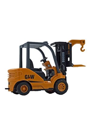 Gerçekçi Detaylarıyla Metal Forklift Ucuyla Sürtmeli Özellikli Oyuncak Forklift 13cm.