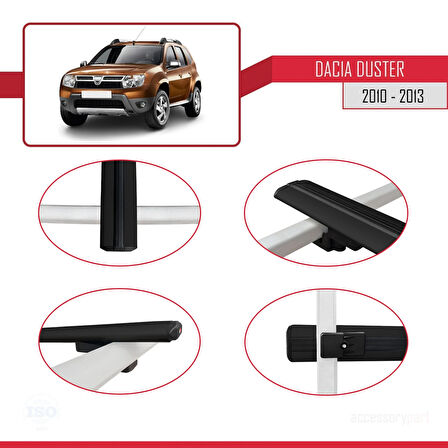 Dacia Duster (HS) Pre-Facelift 2010-2013 Arası ile Uyumlu BASIC Model Ara Atkı Tavan Barı Siyah 3 Adet