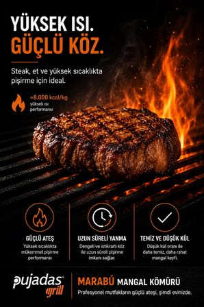 Pujadas Premium Marabú Mangal Kömürü – Profesyonel Seri – 10 kg – 8.000 kcal/kg