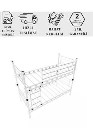 Sydney Yavrulu Genç Çocuk Yatak Odası Metal Ranza ve Karyola 90 x 190 cm - Beyaz