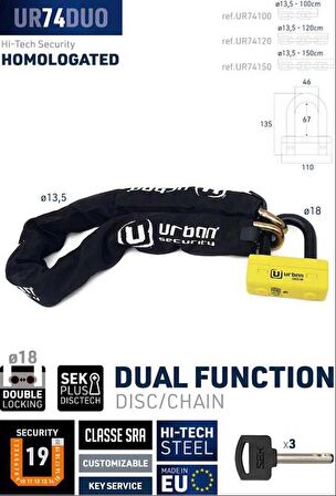 URBAN SECURITY UR74-120 13.5 MM 120CM KEMENT ZİNCİR KİLİT