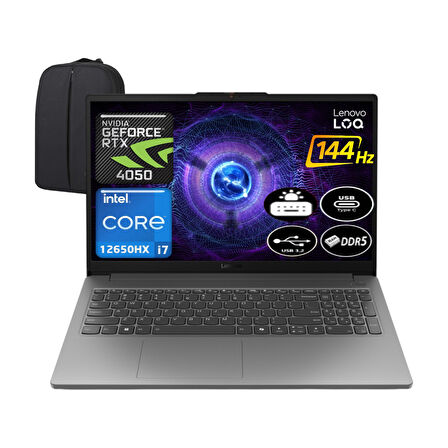 Lenovo Loq Intel Core I7 12650HX 32 GB Ram 1 Tb SSD RTX4050 Windows 11 Pro 15.6" Fhd 144Hz 83LK002VTR-EP5 + Elektropasaj Çanta