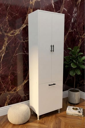 Karanfil 2 Kapaklı Çamaşır Sepetli Çok Amaçlı Dolap Banyo Dolabı Kirli Çamaşır Dolabı