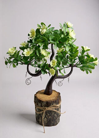 Yapay Çiçek Beyaz Çiçekli Bonsai Ağacı Dekoratif Kütük Saksıda Yapay Ağaç Bonzai Losus Çiçekli