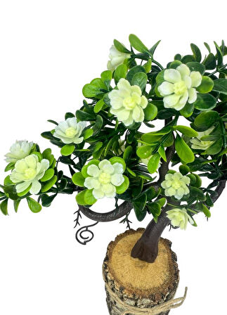 Yapay Çiçek Beyaz Çiçekli Bonsai Ağacı Dekoratif Kütük Saksıda Yapay Ağaç Bonzai Losus Çiçekli