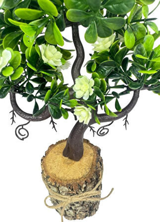 Yapay Çiçek Beyaz Çiçekli Bonsai Ağacı Dekoratif Kütük Saksıda Yapay Ağaç Bonzai Losus Çiçekli
