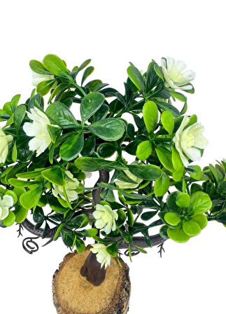 Yapay Çiçek Beyaz Çiçekli Bonsai Ağacı Dekoratif Kütük Saksıda Yapay Ağaç Bonzai Losus Çiçekli