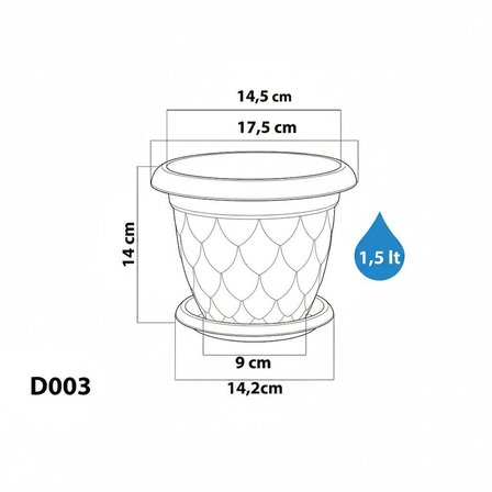 SO-D003 6 Adet Damla Desen Tabaklı Saksı Takımı 1.5 Litre No:3 Yeşil