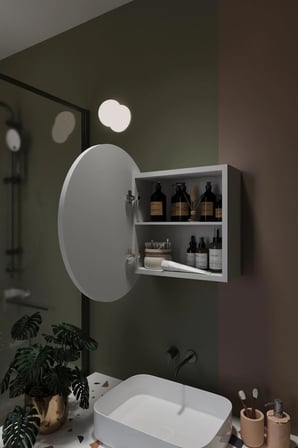 Oval Aynalı Banyo Dolabı Lavabo Üstü Kapaklı Banyo Aynası Duvar Dolabı
