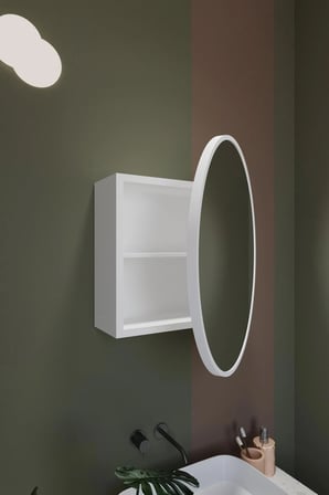 Oval Aynalı Banyo Dolabı Lavabo Üstü Kapaklı Banyo Aynası Duvar Dolabı