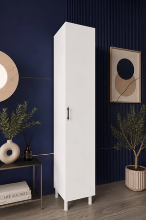 Mimoza Çok Amaçlı 5 Raflı Tek Kapaklı Beyaz Mutfak, Kiler, Banyo Dolabı 165cm x 30cm