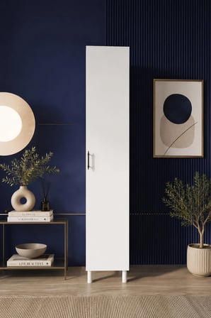 Mimoza Çok Amaçlı 5 Raflı Tek Kapaklı Beyaz Mutfak, Kiler, Banyo Dolabı 165cm x 30cm