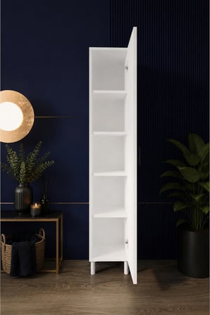 Mimoza Çok Amaçlı 5 Raflı Tek Kapaklı Beyaz Mutfak, Kiler, Banyo Dolabı 165cm x 30cm