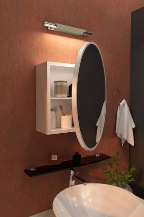 Oval Aynalı Banyo Dolabı Lavabo Üstü Kapaklı Banyo Aynası 