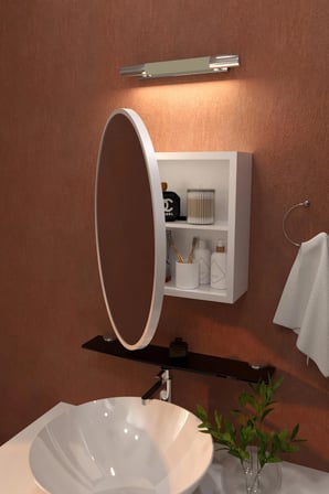 Oval Aynalı Banyo Dolabı Lavabo Üstü Kapaklı Banyo Aynası 