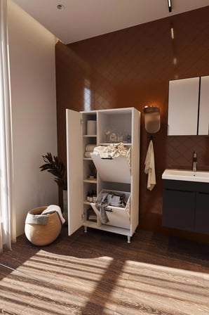 Menekşe 2 Kapaklı Çok Amaçlı Dolap Çamaşır Sepetli Banyo Dolabı Raflı Kirli Çamaşır Dolabı Düzenleyici