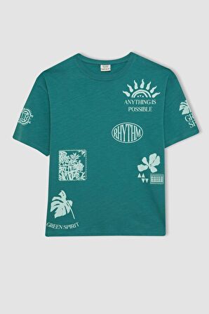 DeFacto Erkek Çocuk Oversize Fit Bisiklet Yaka Baskılı Kısa Kollu Tişört C5004A824HSGN754