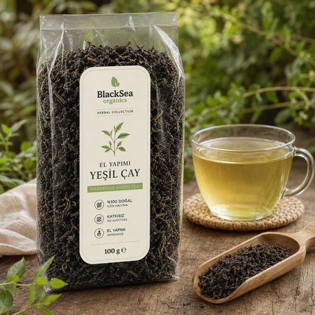 BlackSea Organics El Yapımı Yeşil Çay 100 gr | Katkısız Doğal Mayıs Hasatı Üst Yaprak