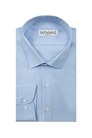 Süvari Classics Smart Sport Dar Kalıp Takım Elbise Gömleği Düz Mavi Slim Fit Cepsiz