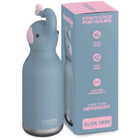 Asobu Bestie Bottle - Elephant Yalıtımlı Paslanmaz Çelik Su Şişesi, Pipetli, 460ml