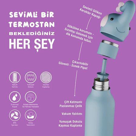Asobu Bestie Bottle - Elephant Yalıtımlı Paslanmaz Çelik Su Şişesi, Pipetli, 460ml