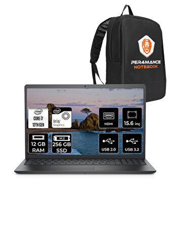 Dell Vostro 3520 Intel Core i7 1255U 12GB 256GB SSD 15.6" FHD FDOS Taşınabilir Bilgisayar & PER4 Çanta
