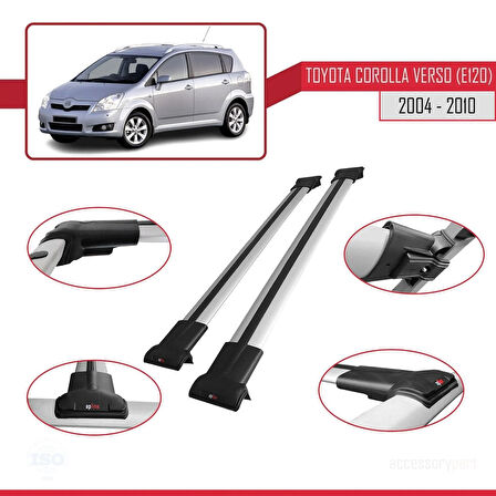 Toyota Corolla Verso 2 (AR10) 2004-2010 Arası ile Uyumlu FLY Model Ara Atkı Tavan Barı Gri 2 Adet