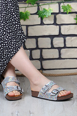 Vojo Mirror Ortopedik Taşlı Çift Tokalı Plaj Kadın Terlik