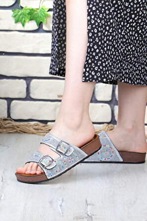 Vojo Circle Ortopedik Taşlı Çift Tokalı Plaj Kadın Terlik