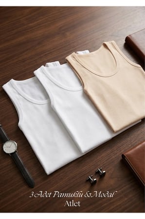 Erkek Beyaz&Ten&Beyaz Modal Pamuklu Atlet - Yumuşak Dokulu Premium Atlet