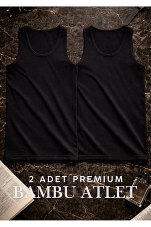 Erkek 2'li Siyah Bambu Pamuklu Atlet - Yumuşak Dokulu Premium Atlet