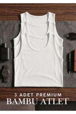 Erkek 3'lü Beyaz Bambu Pamuklu Atlet - Yumuşak Dokulu Premium Atlet
