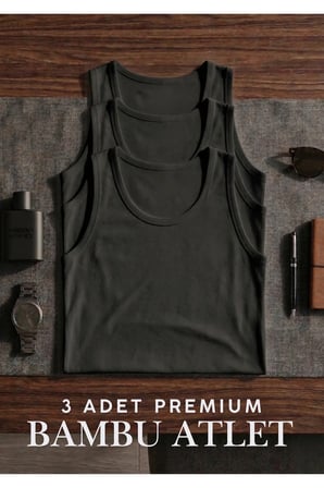Erkek 3'lü Siyah Bambu Pamuklu Atlet - Yumuşak Dokulu Premium Atlet