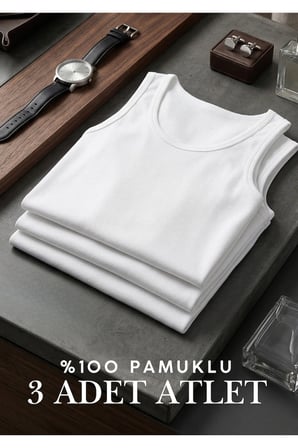 Pamuklu 3'lü Erkek Atlet - Terletmez Penye Atlet
