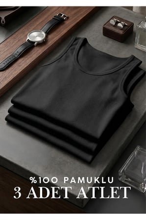 Pamuklu 3'lü Erkek Atlet - Terletmez Penye Atlet