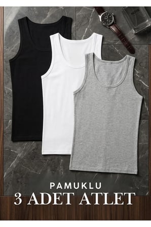 Pamuklu 3'lü Erkek Atlet - Terletmez Penye Atlet