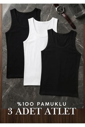 Pamuklu 3'lü Erkek Atlet - Terletmez Penye Atlet