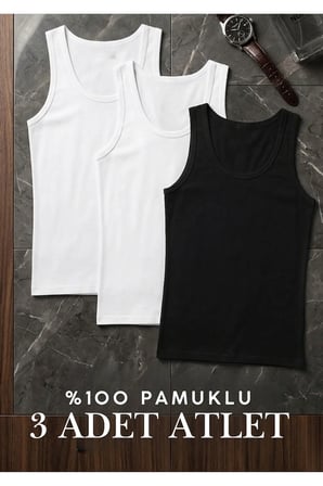 Pamuklu 3'lü Erkek Atlet - Terletmez Penye Atlet