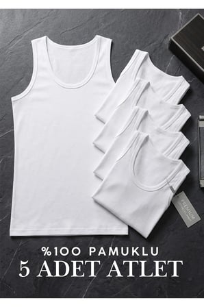 Pamuklu 5'li Erkek Atlet - Terletmez Penye Atlet