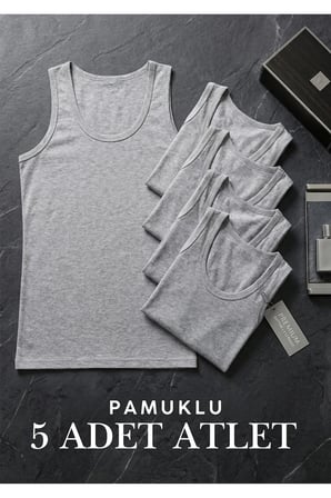 Pamuklu 5'li Erkek Atlet - Terletmez Penye Atlet
