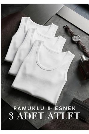 Erkek Likralı Pamuklu 3'lü Atlet - Esnek ve Yumuşak Dokulu Atlet