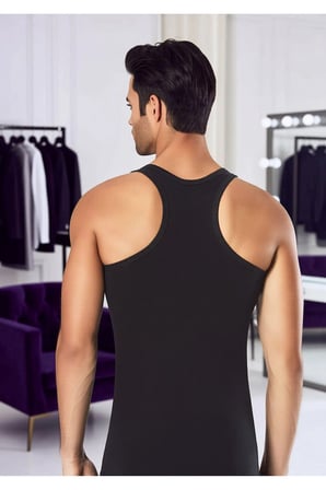 Erkek 2'li Siyah Likralı Pamuklu Rambo Atlet - Sporcu Kesim Premium Atlet