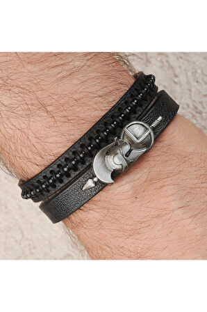 Savaşçı Şövalye Kombin Çift Erkek Deri Bileklik Takı B24 T5