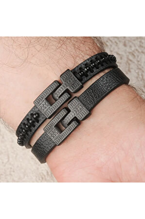 Savaşçı Şövalye Kombin Çift Erkek Deri Bileklik Takı B24 T5