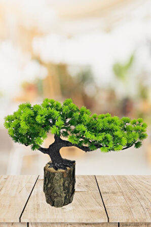 Yapay Çiçek Bonsai Ağacı Kütük Saksıda Yatık Akasya  Dekoratif Yapay Ağaç Bonzai 30*20 CM